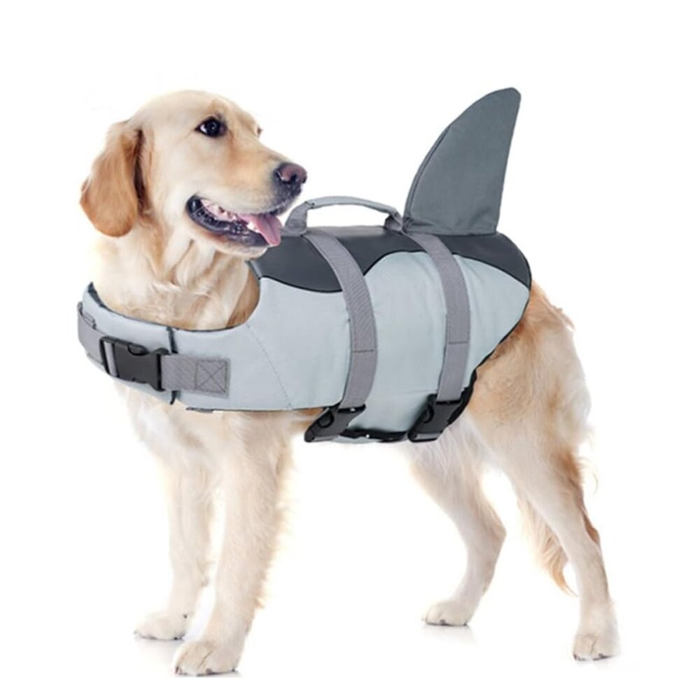 Shark Life Jackets for Dogs, Adjustable Life Vest Swimming Pool Beach Boating, L